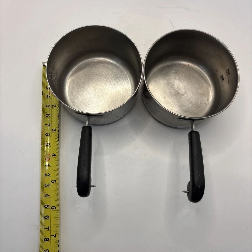 Set Of 2 Vtg 1 Cup Mini Melting Pots Stainless Copper Clad Bottoms Measuring Cup